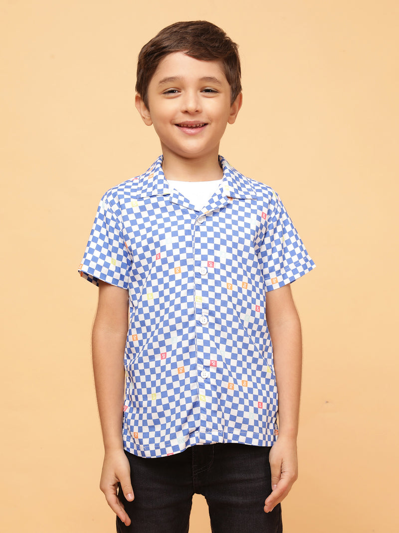 Boys Sky Blue Checks Viscose Casual Shirt