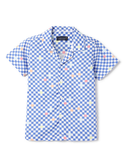 Boys Sky Blue Checks Viscose Casual Shirt