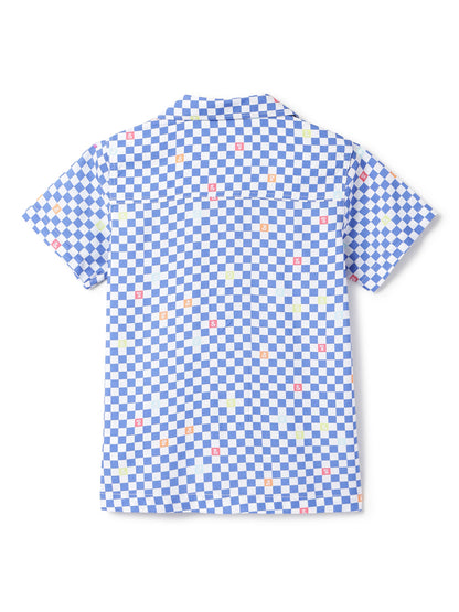 Boys Sky Blue Checks Viscose Casual Shirt