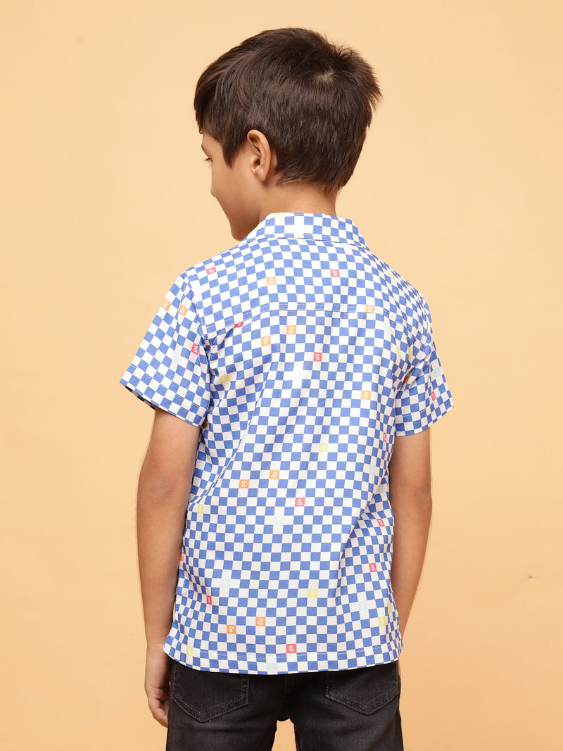 Boys Sky Blue Checks Viscose Casual Shirt