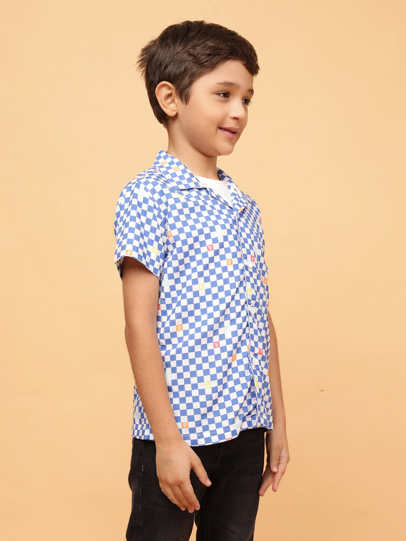 Boys Sky Blue Checks Viscose Casual Shirt