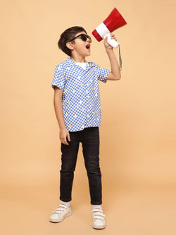 Boys Sky Blue Checks Viscose Casual Shirt