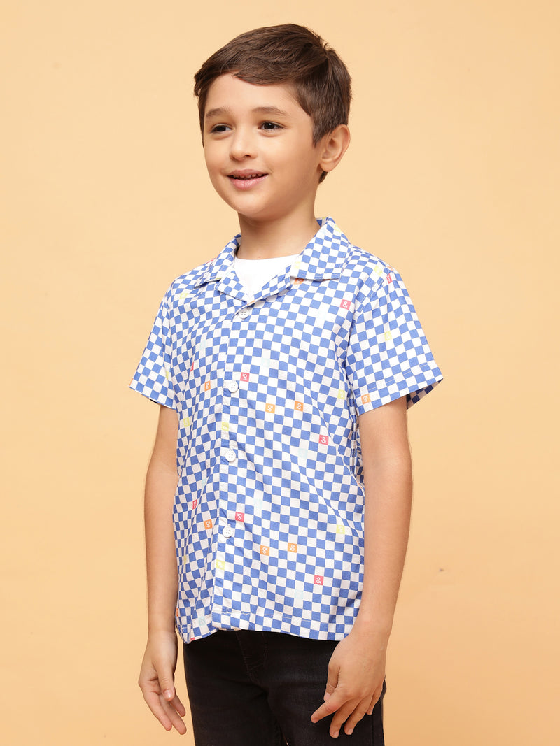 Boys Sky Blue Checks Viscose Casual Shirt