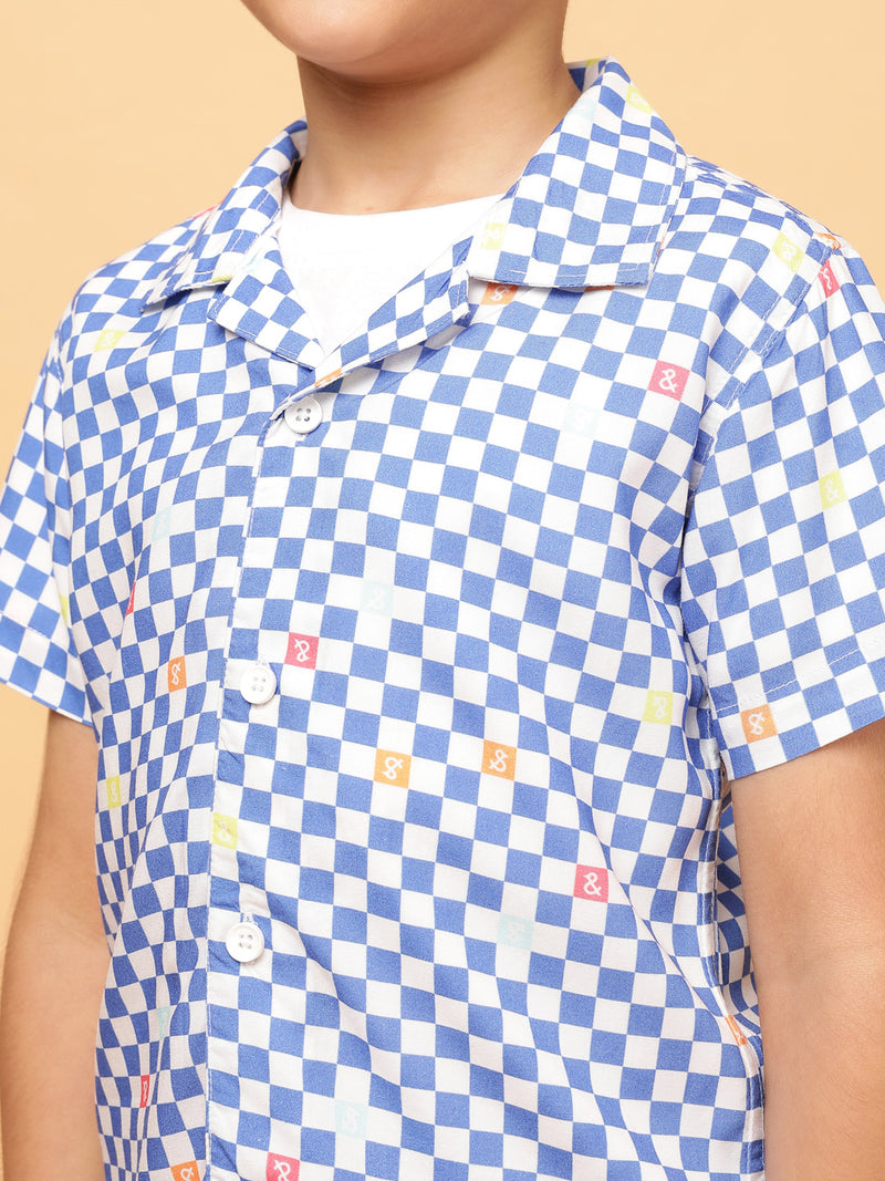 Boys Sky Blue Checks Viscose Casual Shirt