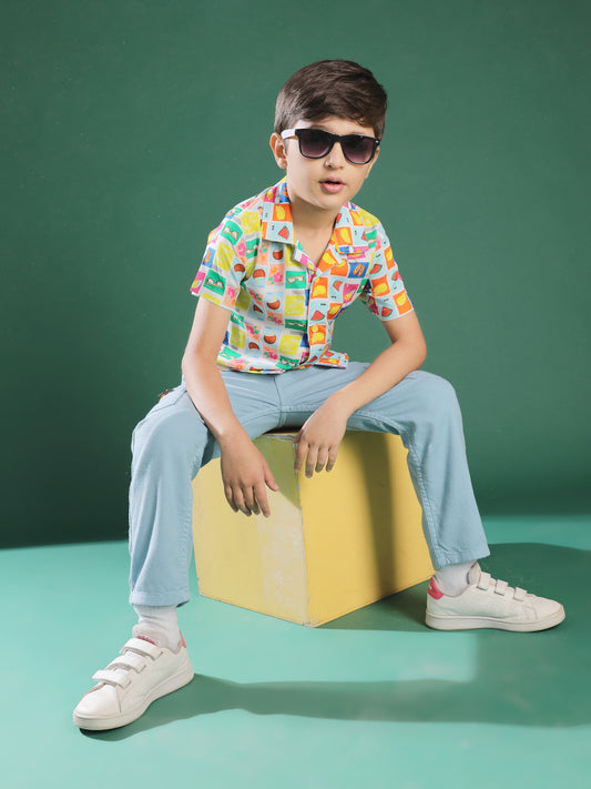 Boys Multi-Color Print Viscose Casual Shirt