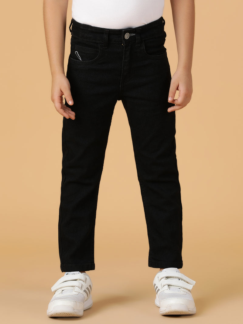 Boys Black Washed Denim-Lycra Jeans