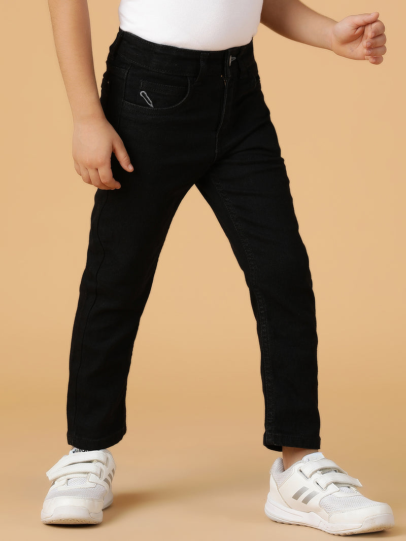 Boys Black Washed Denim-Lycra Jeans