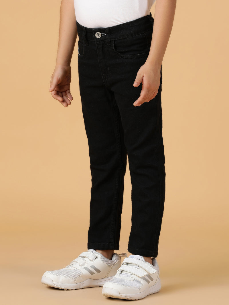 Boys Black Washed Denim-Lycra Jeans