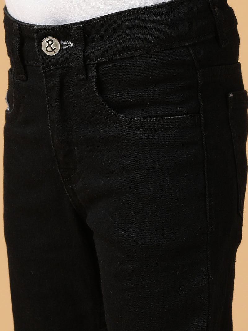 Boys Black Washed Denim-Lycra Jeans