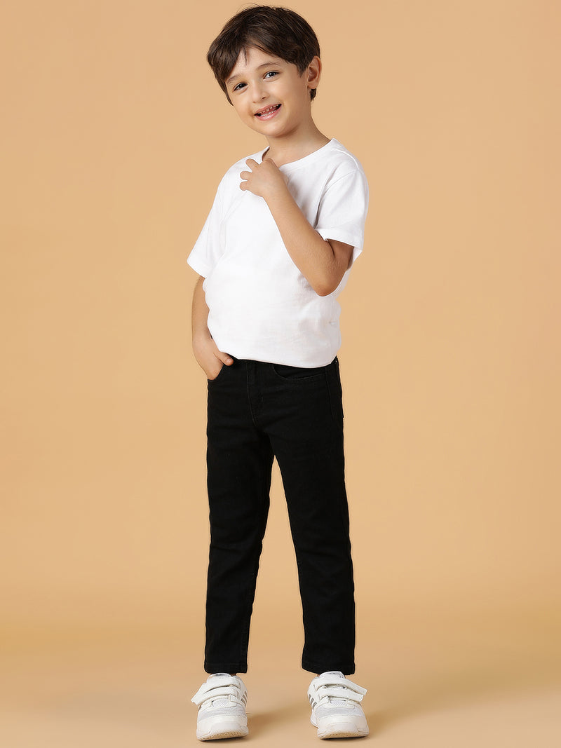 Boys Black Washed Denim-Lycra Jeans