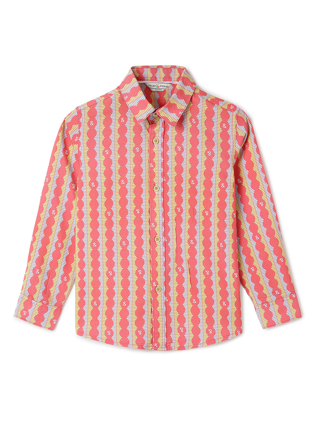 Boys Cotton Printed Pink Shirt With White Lycra Denim Solid Relaxed Fit Jeans