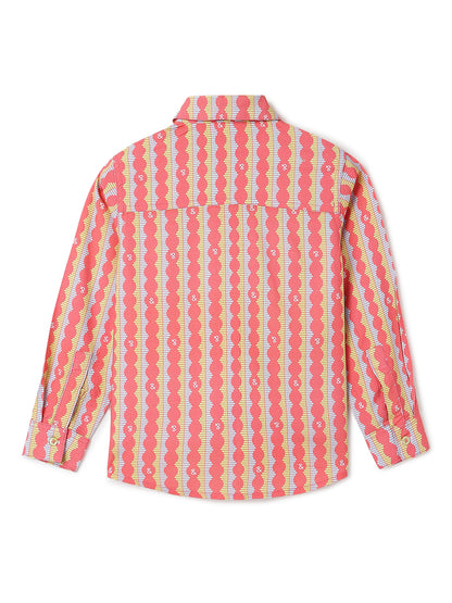 Boys Pink Viscose Casual Printed Full-Sleeve Shirt