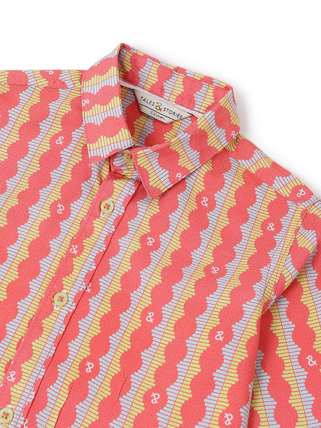 Boys Pink Viscose Casual Printed Full-Sleeve Shirt