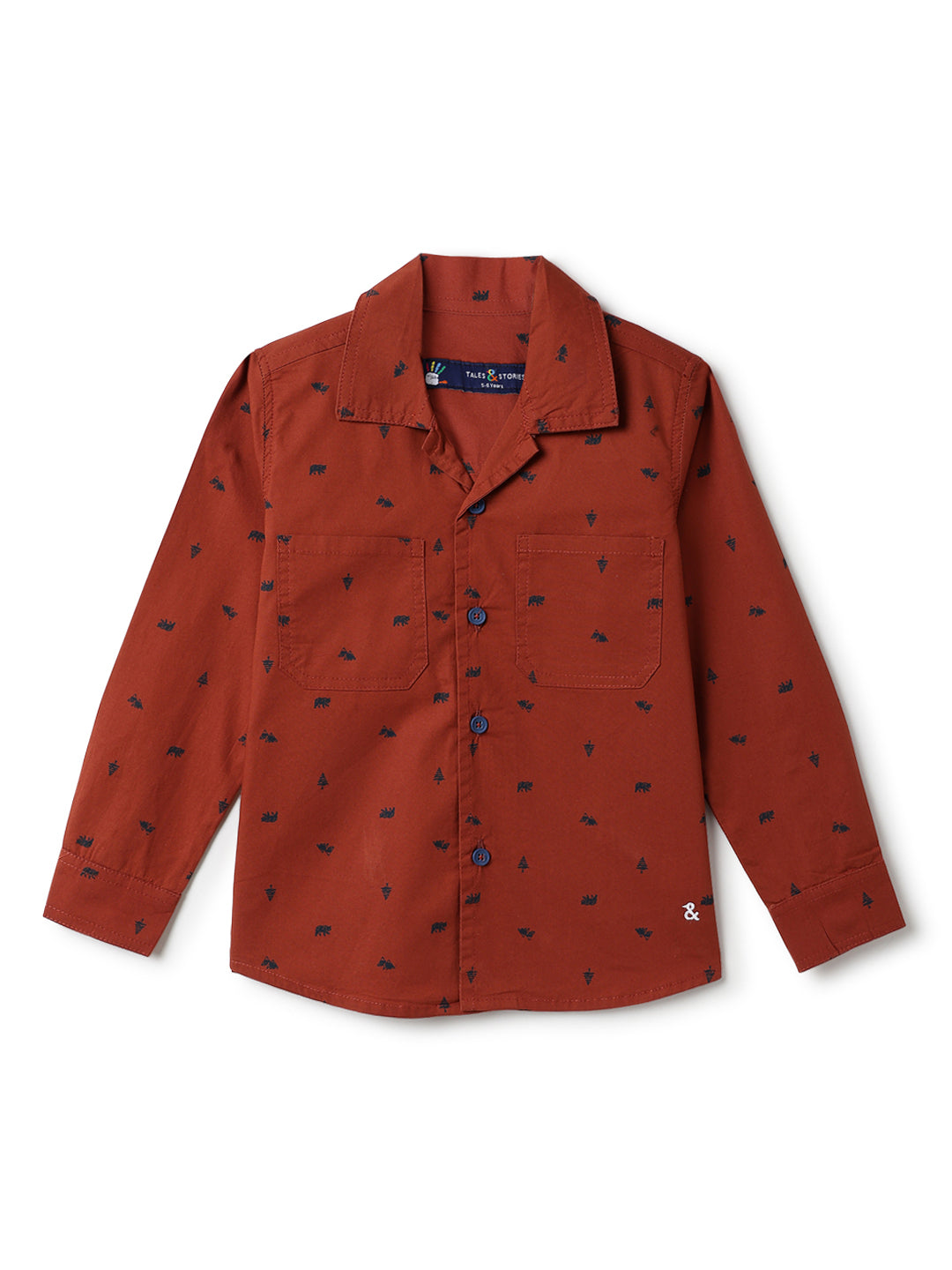 Boys Rust Cotton Full Sleeve Regular Fit Printed Casual Shirt