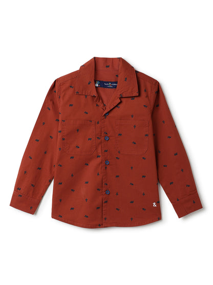 Boys Rust Cotton Full Sleeve Regular Fit Printed Casual Shirt
