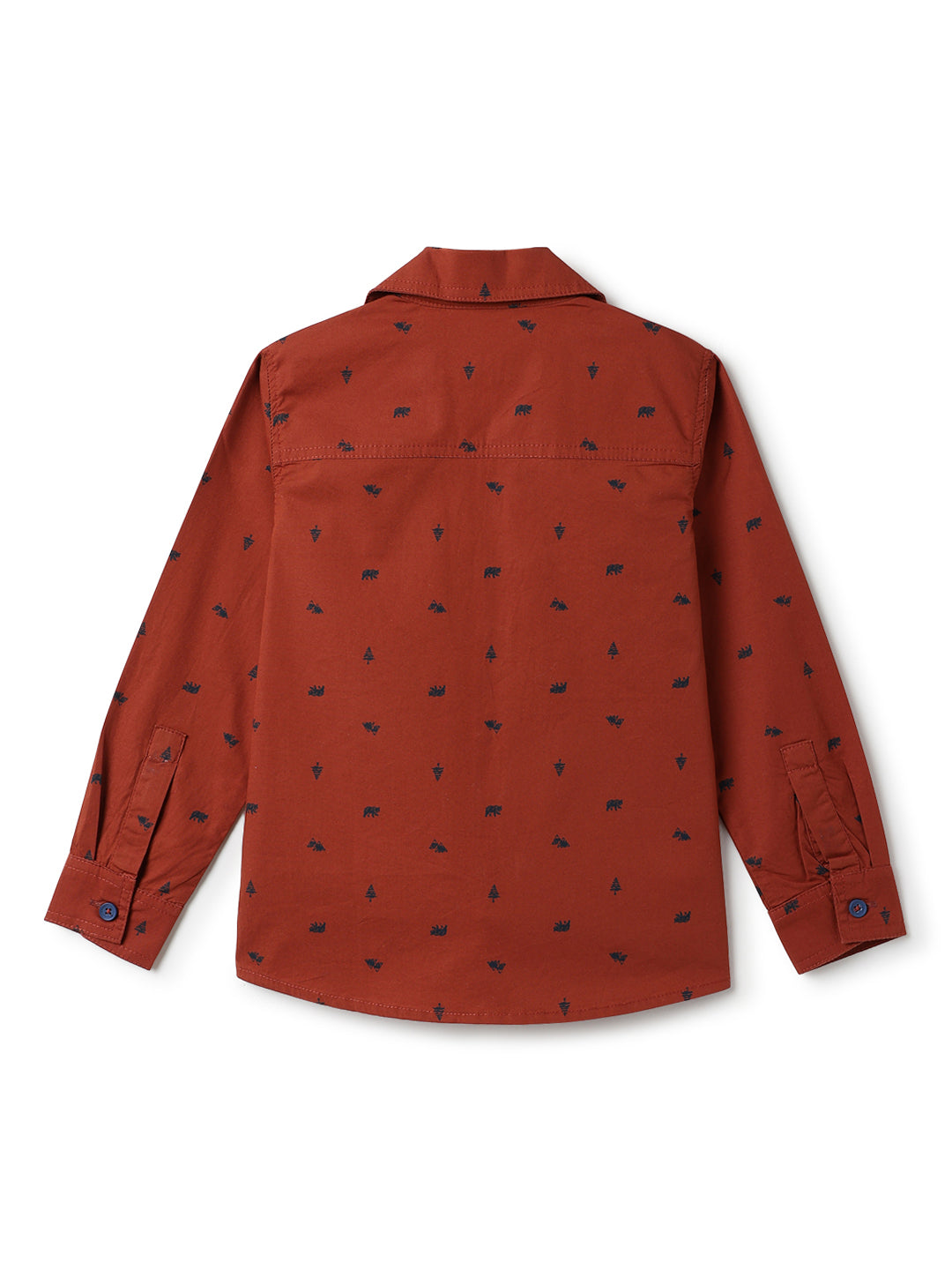 Boys Rust Cotton Full Sleeve Regular Fit Printed Casual Shirt