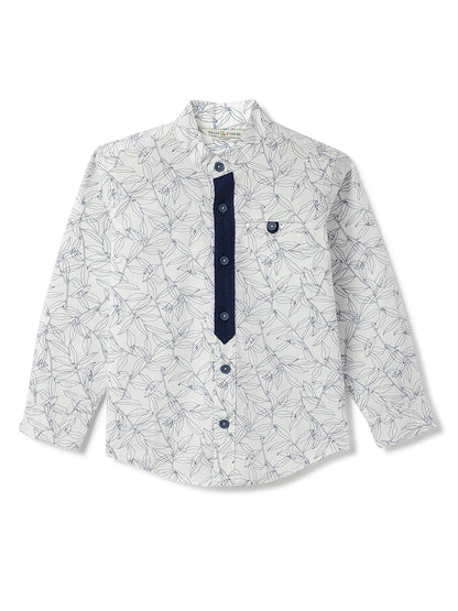 Boys White Cotton Print Shirt