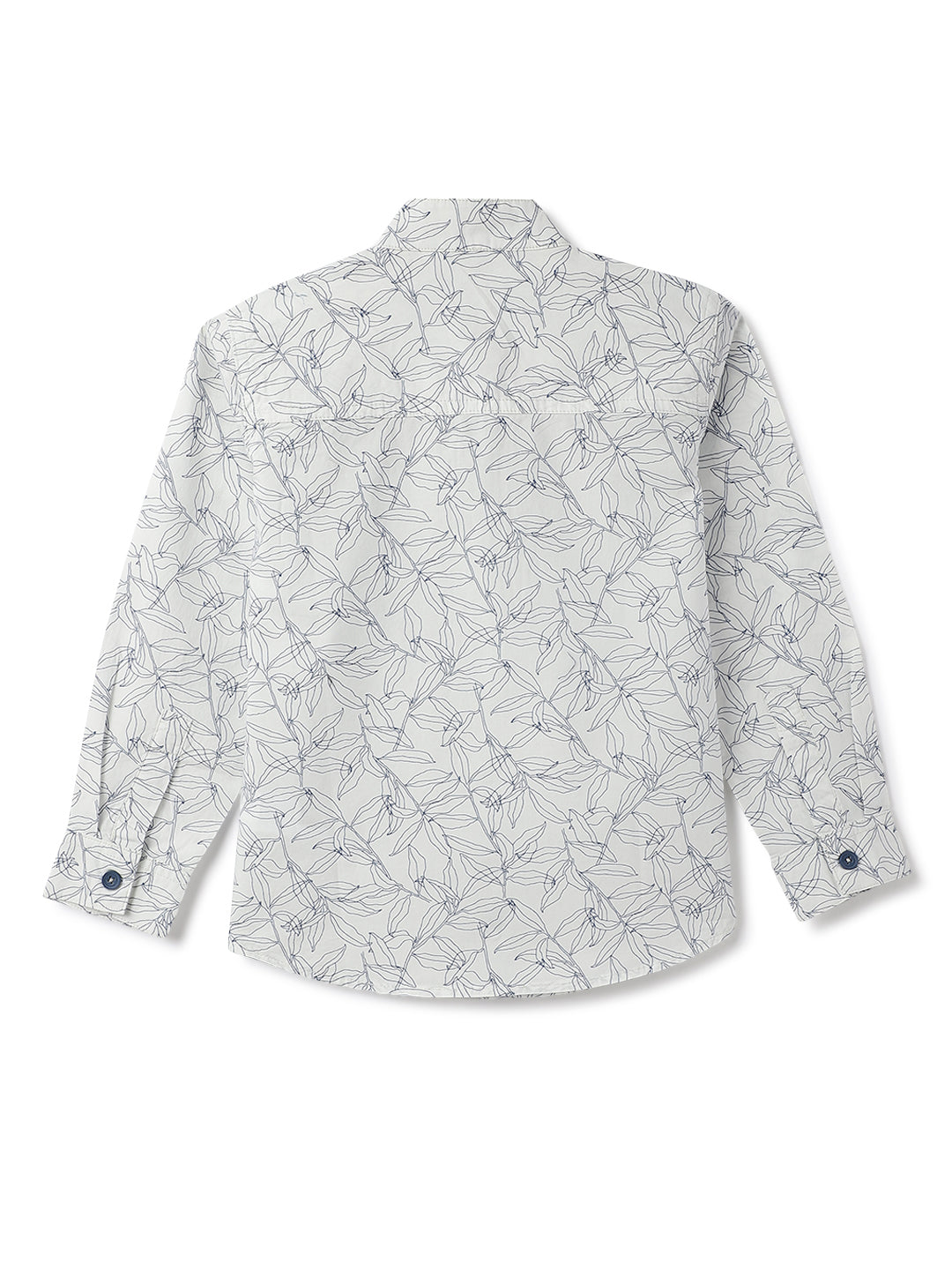 Boys White Cotton Print Shirt