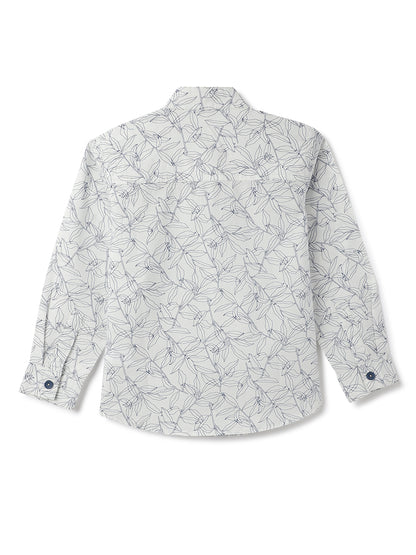 Boys White Cotton Print Shirt