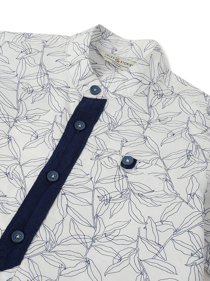 Boys White Cotton Print Shirt