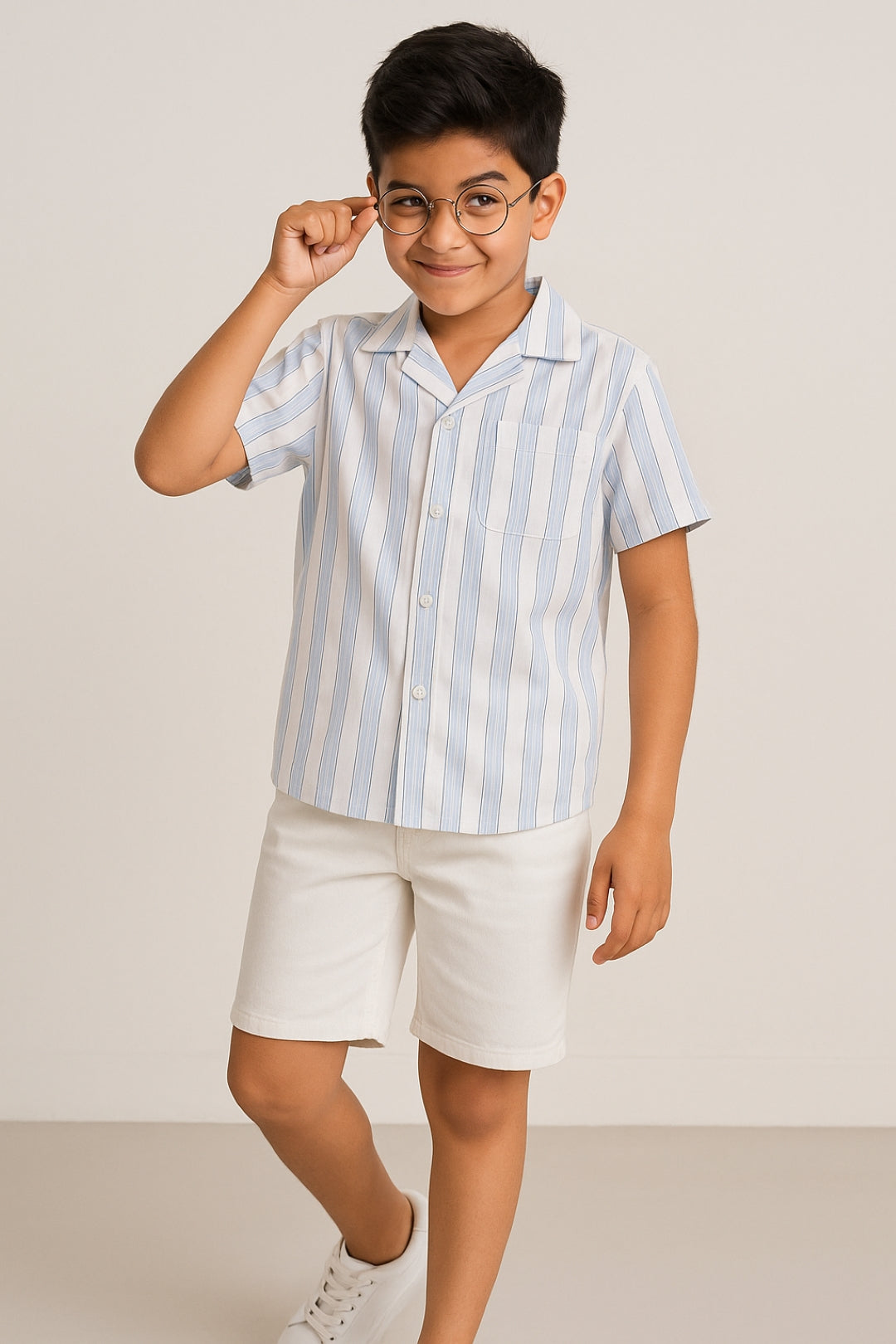 Boys Sky Blue Stripe Cotton Casual Shirt