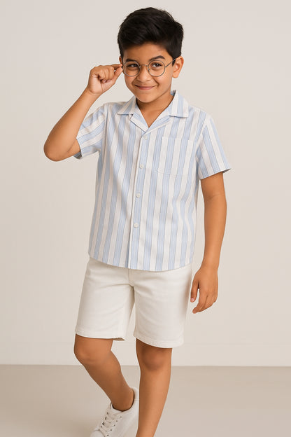 Boys Sky Blue Stripe Cotton Casual Shirt