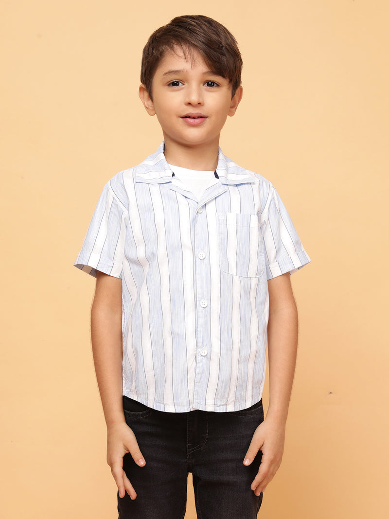 Boys Sky Blue Stripe Cotton Casual Shirt