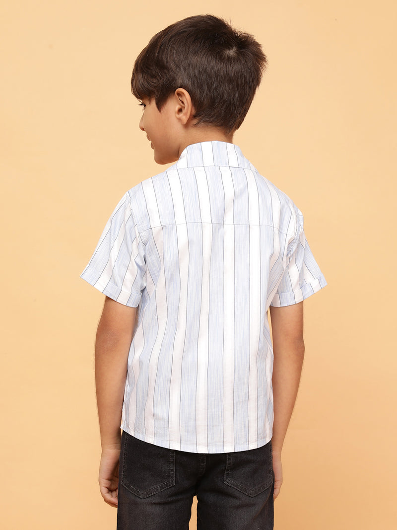 Boys Sky Blue Stripe Cotton Casual Shirt