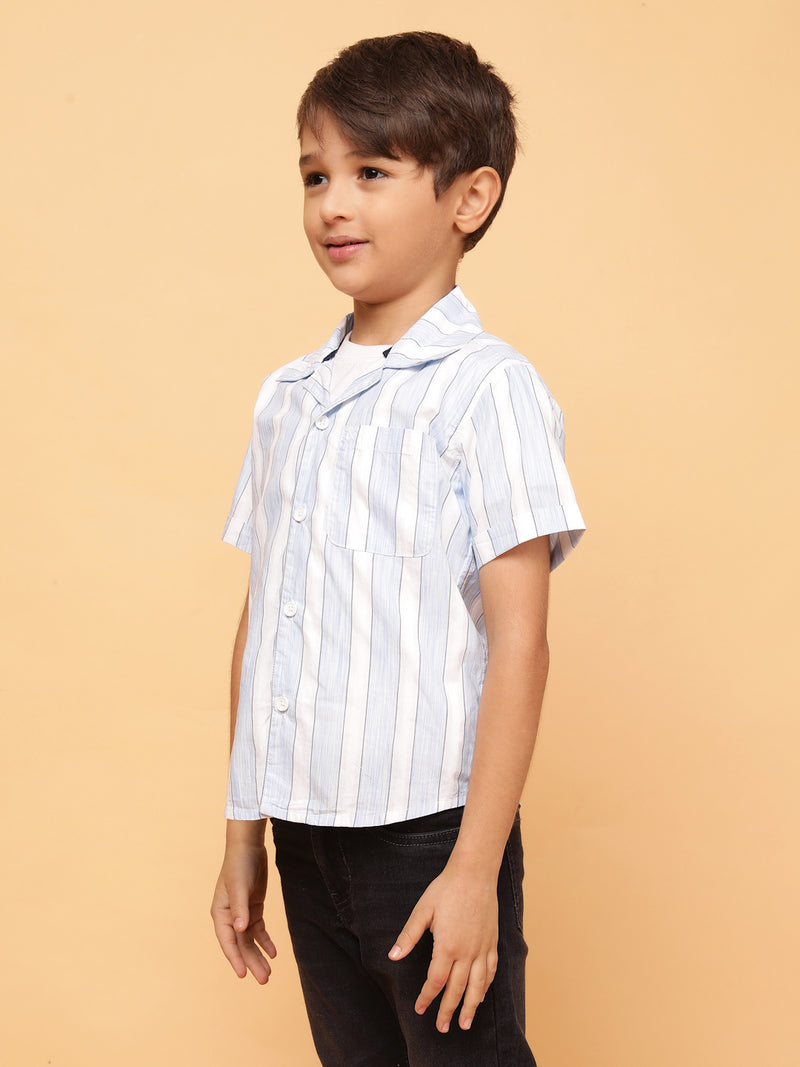 Boys Sky Blue Stripe Cotton Casual Shirt