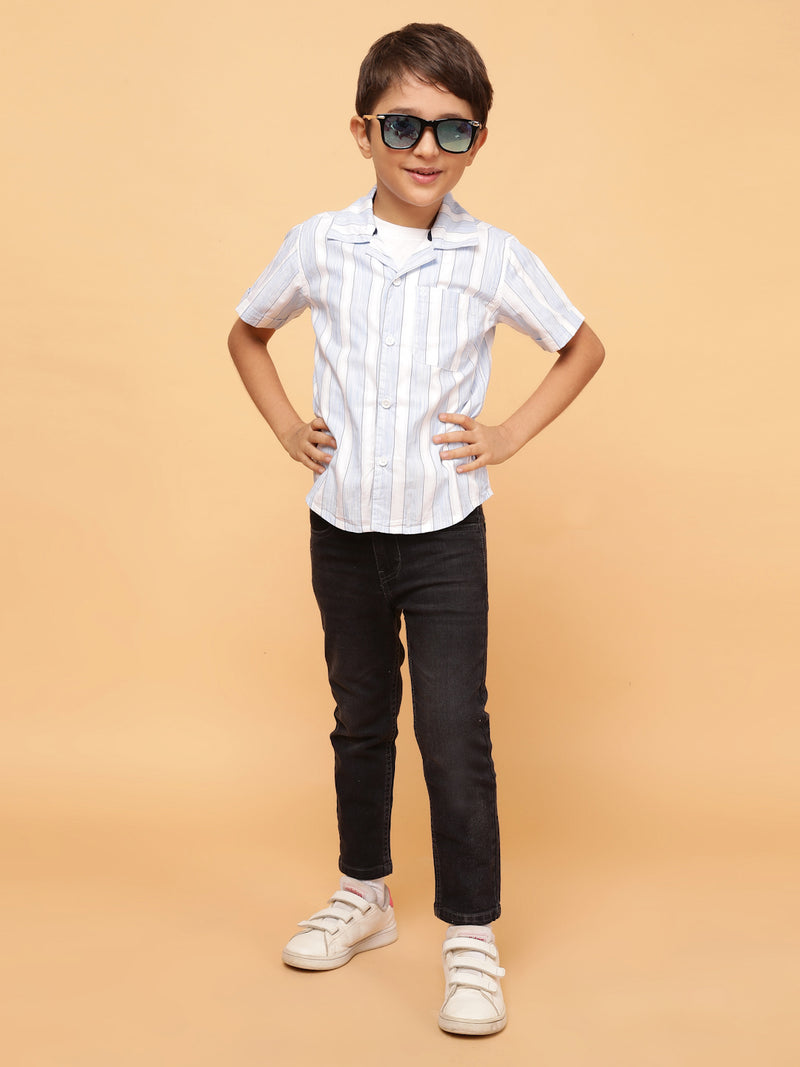 Boys Sky Blue Stripe Cotton Casual Shirt