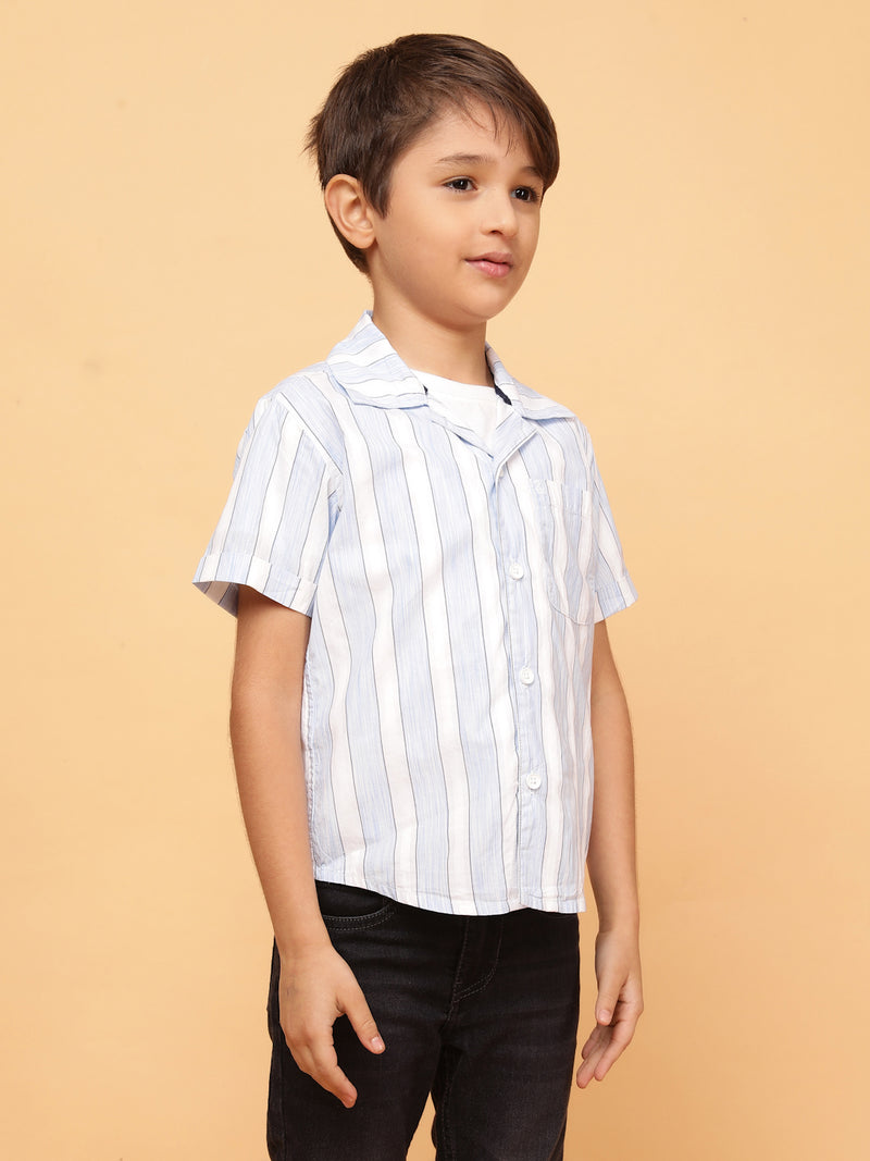 Boys Sky Blue Stripe Cotton Casual Shirt