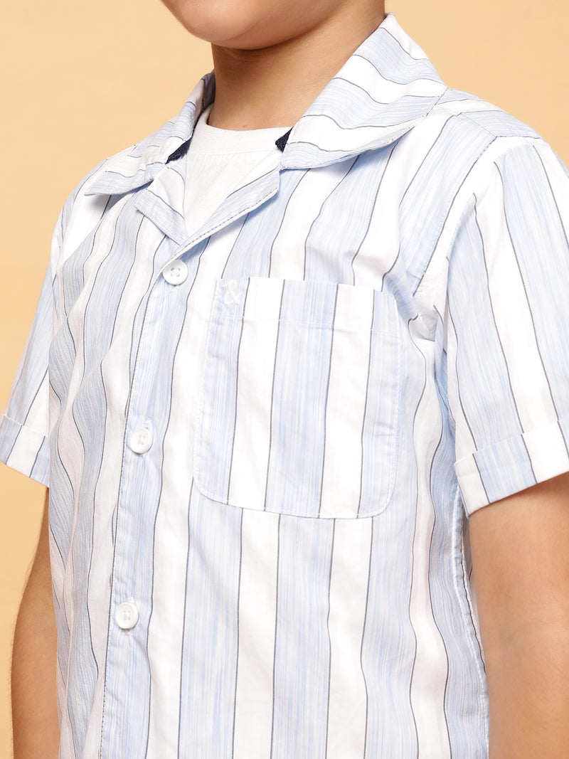 Boys Sky Blue Stripe Cotton Casual Shirt