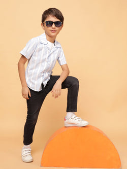 Boys Sky Blue Stripe Cotton Casual Shirt