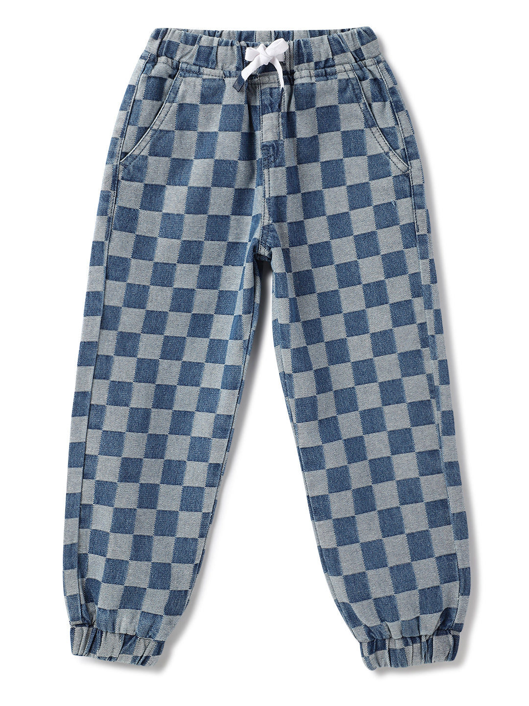 Unisex Blue Cotton Checks Joggers