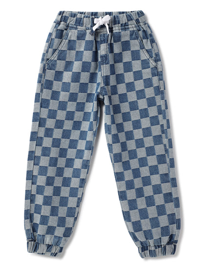 Unisex Blue Cotton Checks Joggers