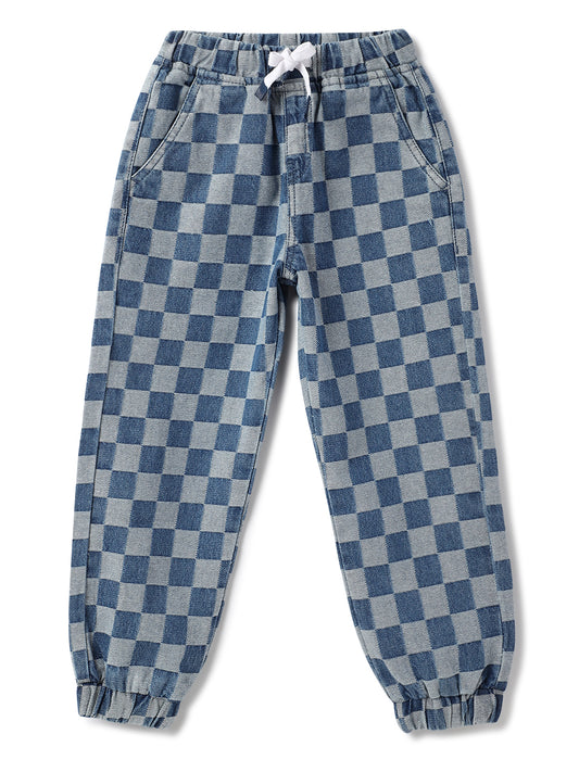 Unisex Blue Cotton Checks Joggers