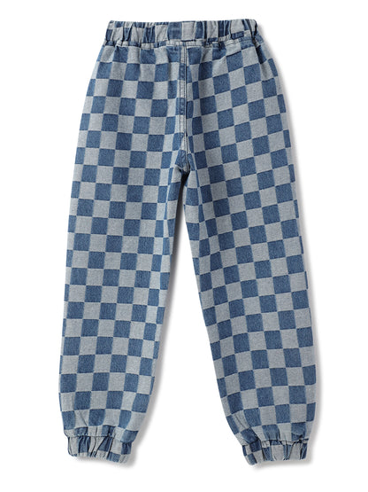 Unisex Blue Cotton Checks Joggers
