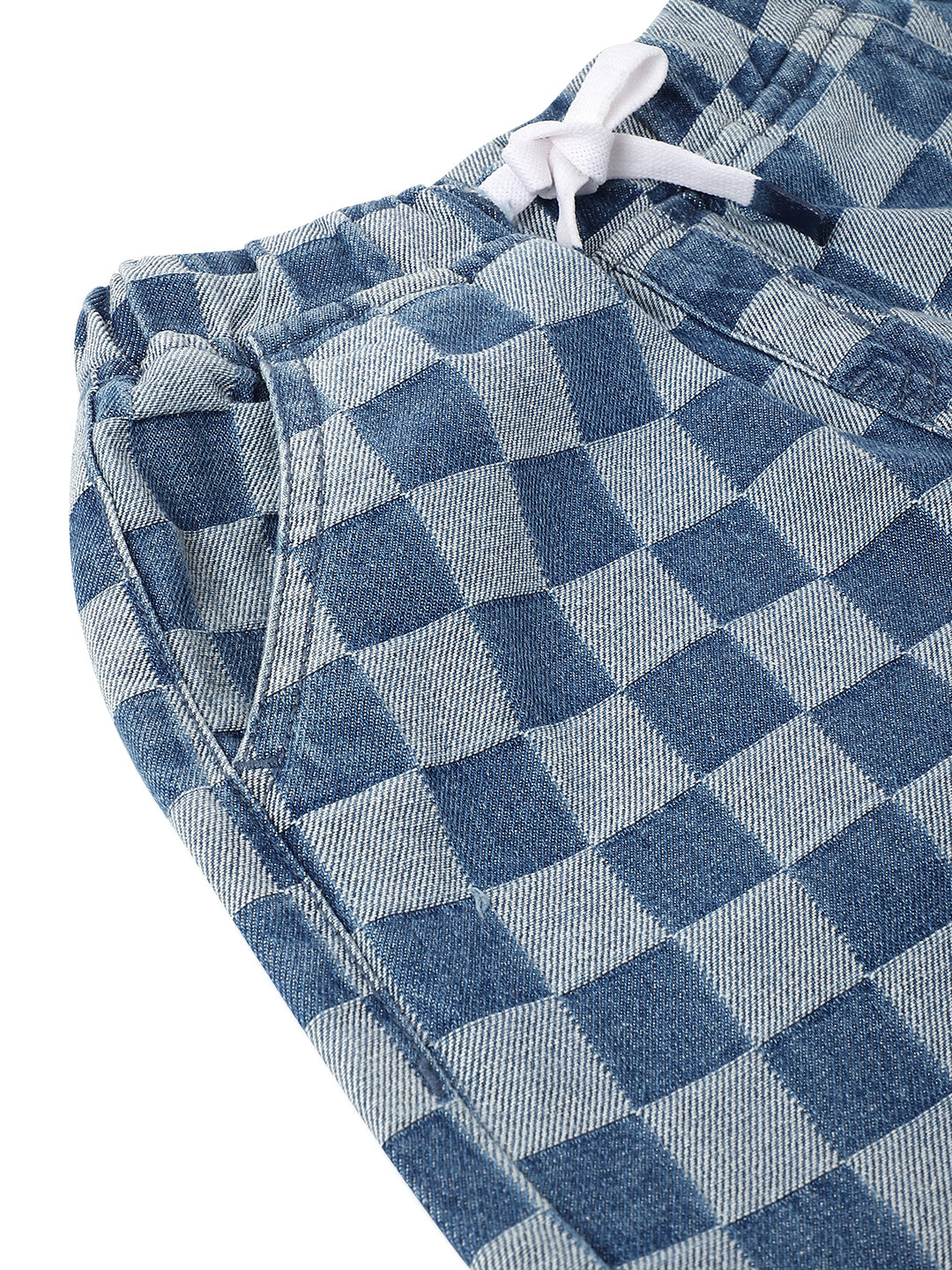 Unisex Blue Cotton Checks Joggers