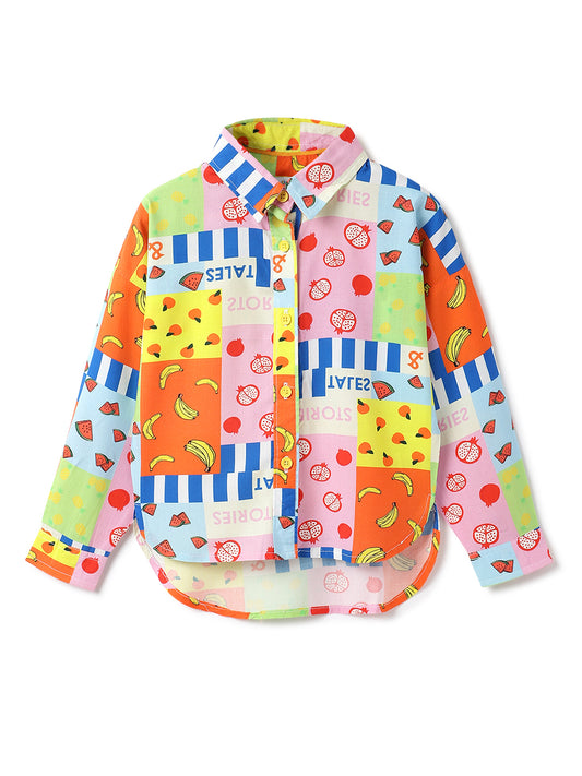 Girls Multi Color Viscose Print Shirt