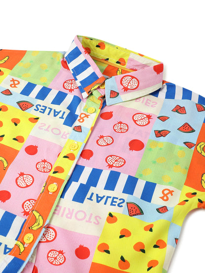 Girls Multi Color Viscose Print Shirt