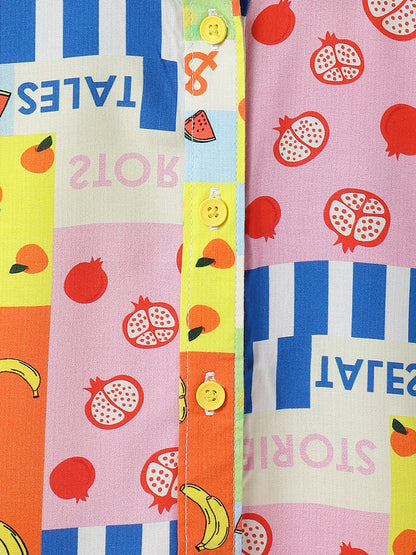 Girls Multi Color Viscose Print Shirt