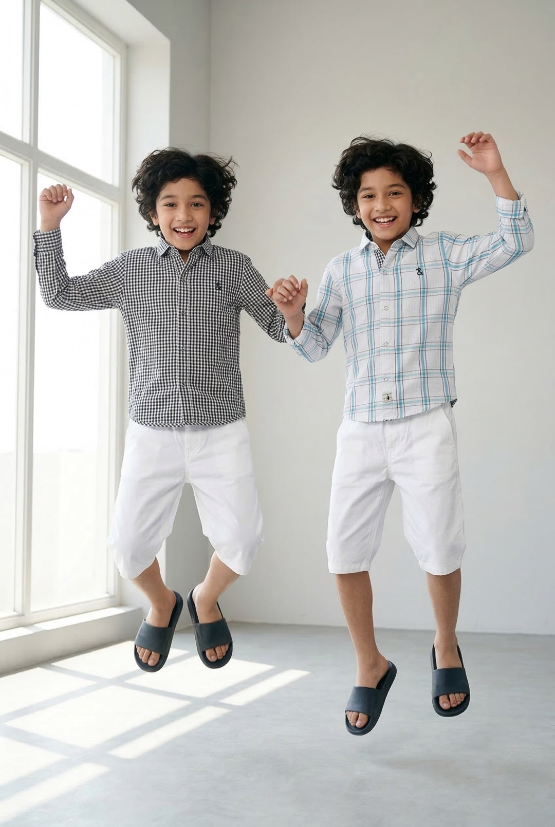Boys Cotton Black & White Gingham Checks Reversible Shirt