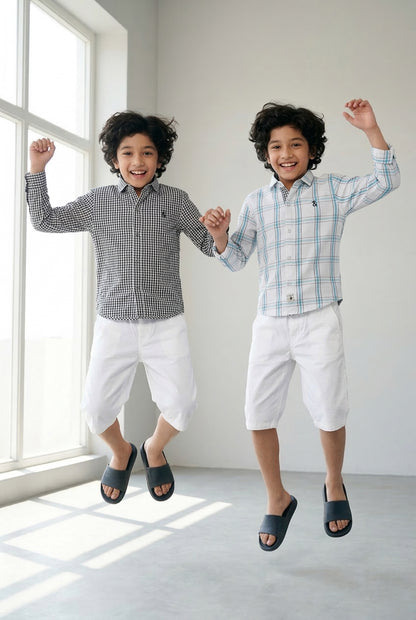 Boys Cotton Black & White Gingham Checks Reversible Shirt