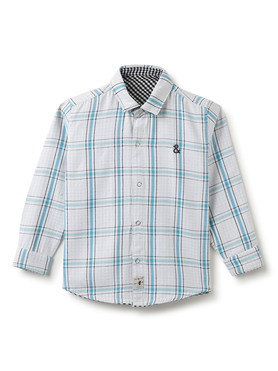 Boys Cotton Black & White Gingham Checks Reversible Shirt
