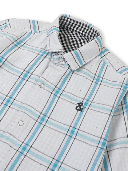 Boys Cotton Black & White Gingham Checks Reversible Shirt