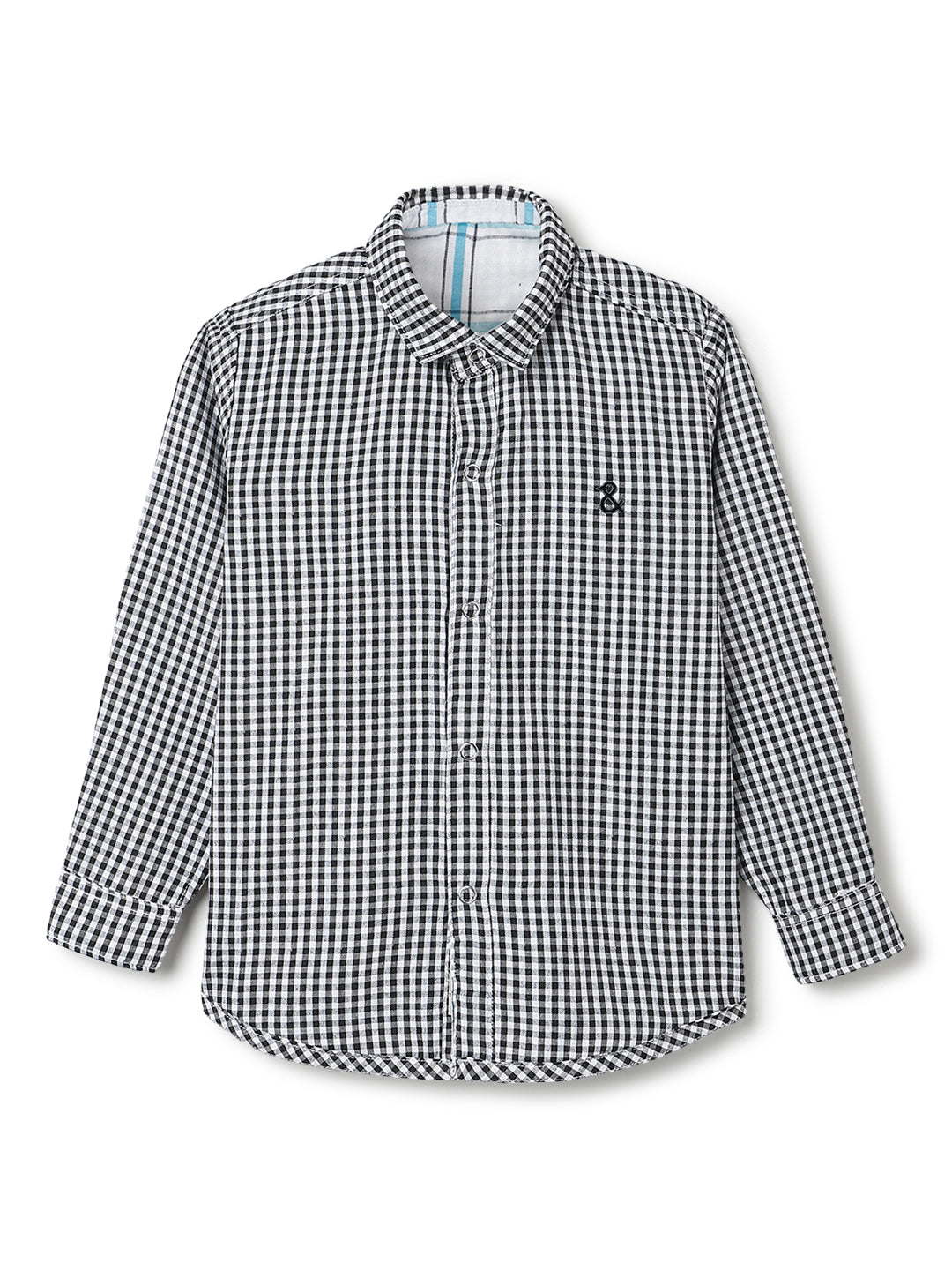 Boys Cotton Black & White Gingham Checks Reversible Shirt