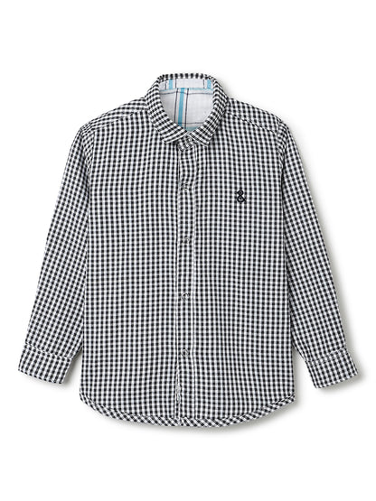 Boys Cotton Black & White Gingham Checks Reversible Shirt