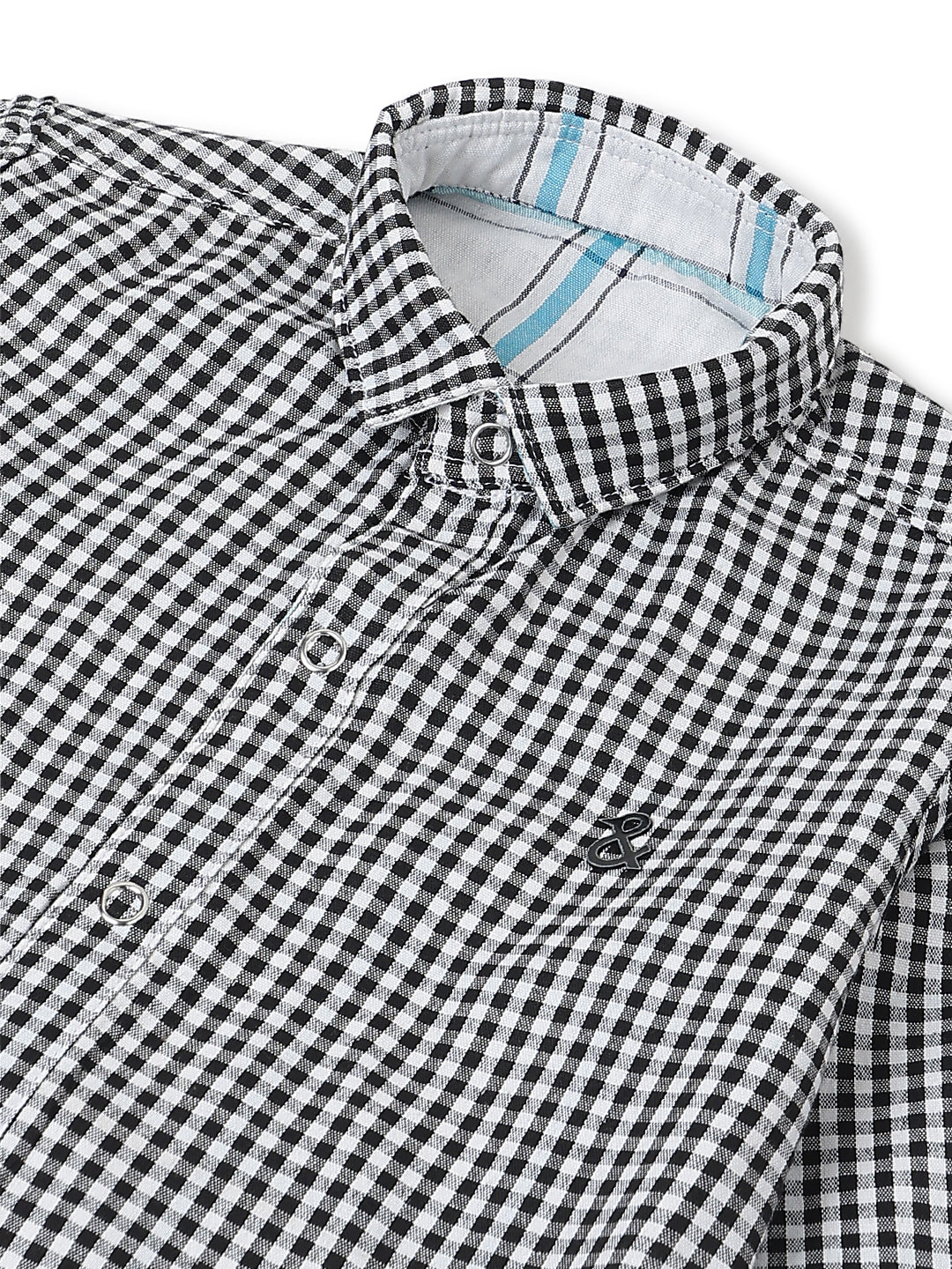 Boys Cotton Black & White Gingham Checks Reversible Shirt