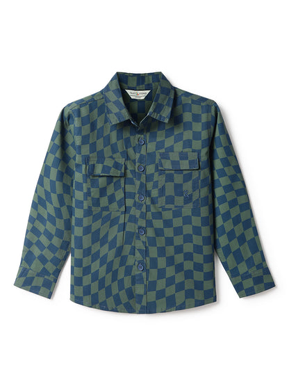 Boys Green Cotton Checks Shirt