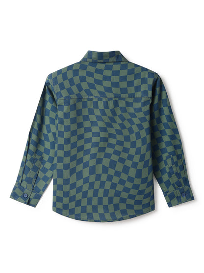 Boys Green Cotton Checks Shirt